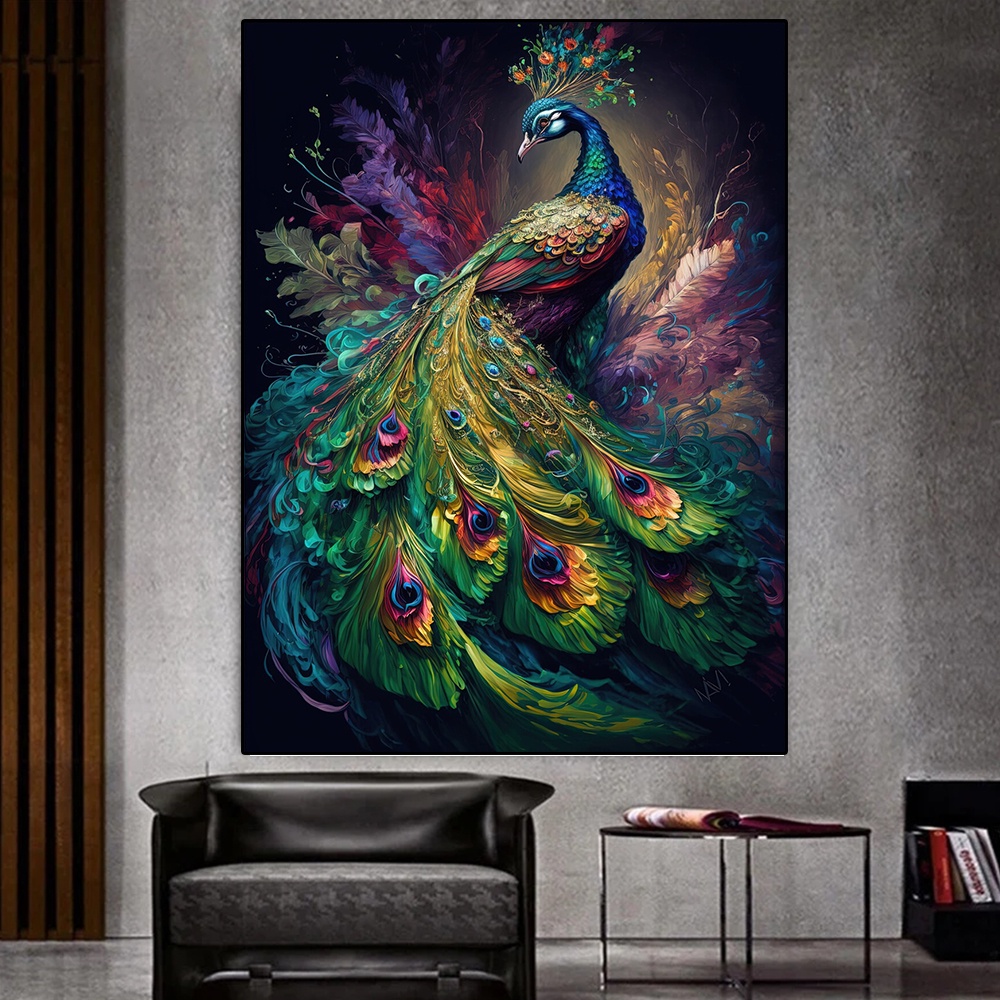 Beautiful and Proud Peacock Colorful Animal Canvas Print Mural HD Posters Art Modern Living Room