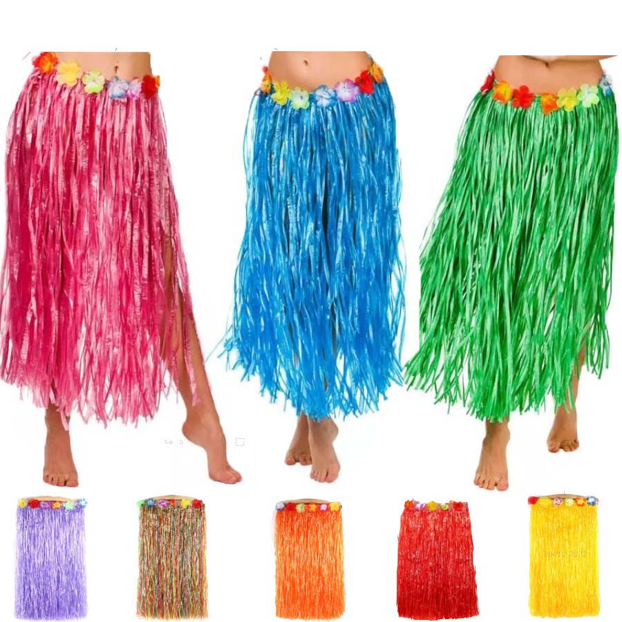 Hawaiian Hula Skirt Adult Multi Coloured with Flowers Elasticated Waist 46cm main image 0