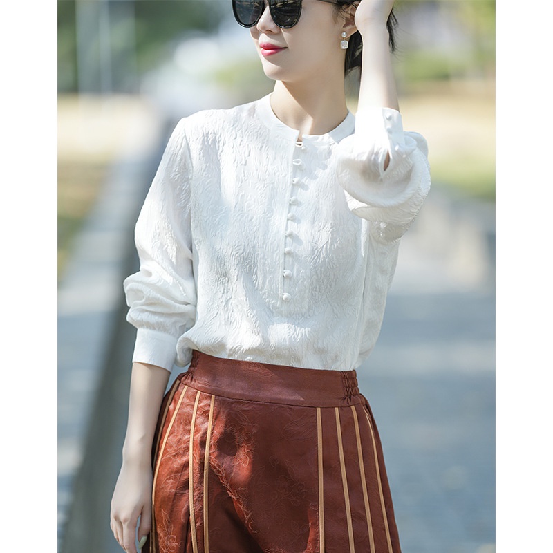 Highend Silk White Shirt Temperament Mulberry Silk Shirt 2023 Autumn