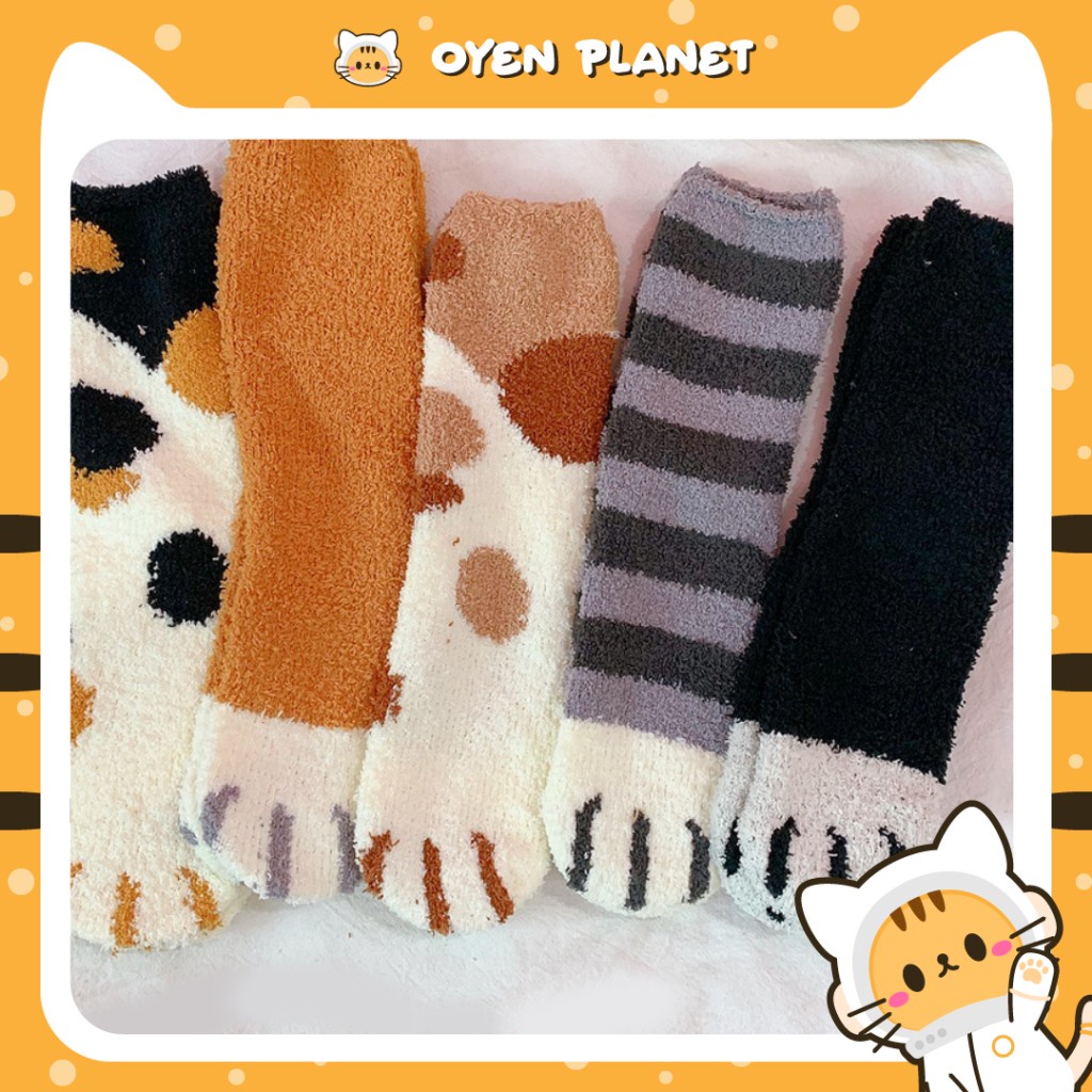 OYEN PLANET Cute Cat Warm Socks Fluffy Long Stocking Cat Paw Korean ...