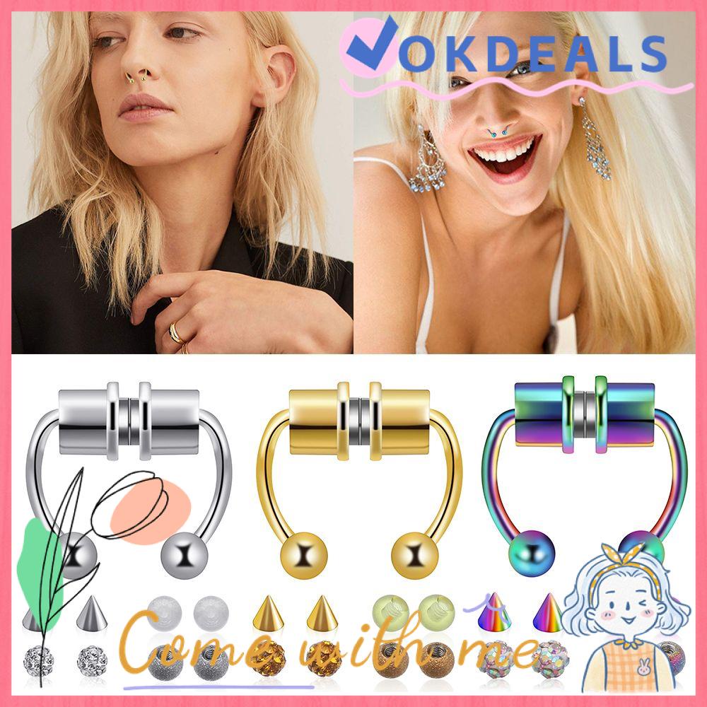 Okdeals Women Girls Magnetic Nose Ring Non Piercing Nose Ring Hoop Fake