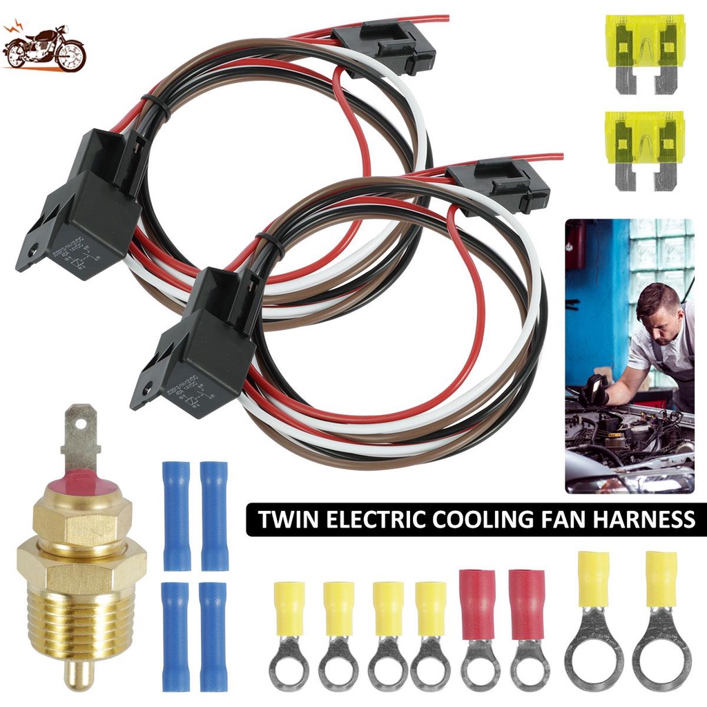 Dual Electric Fan Relay Kit with Thermostatic Sensor Switch Safe