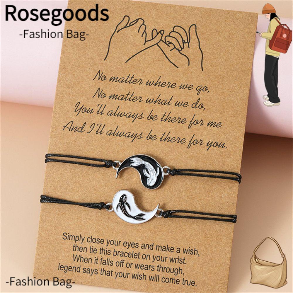 ROSE 2pcs/set Sisters Braided Hand Rope Couple Yin Yang Charm Pendant