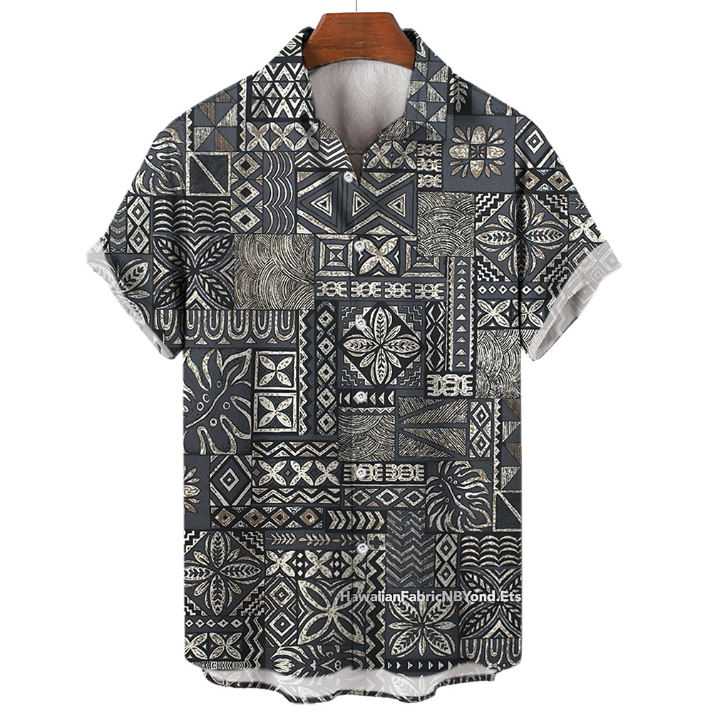 New Men's Shirt Fahion Hawaiian 3D Print Lattice Pattern Tops Designer ...