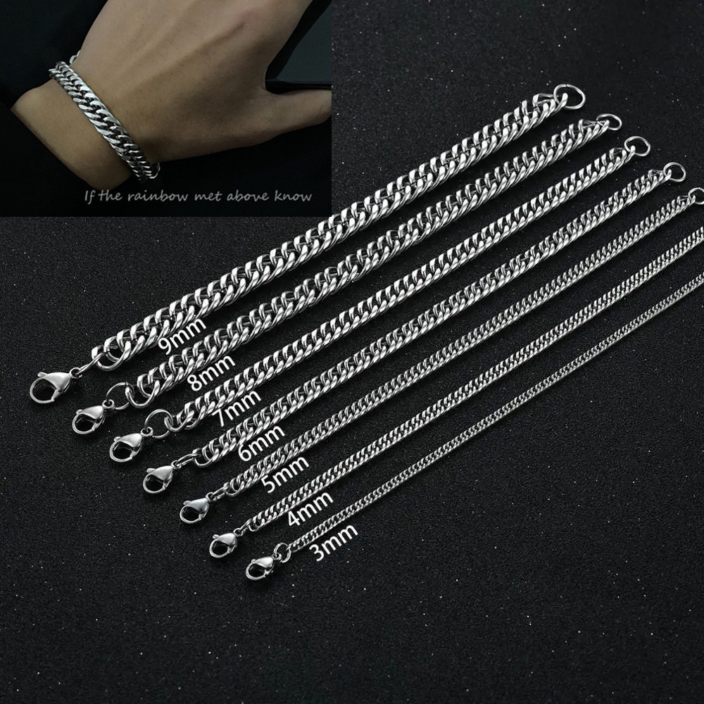 Cuban Link Stainless Steel Necklaces & Pendants For Men DESIGN Waterproof Stainless Steel Chain Bracelet With Flat Cross Links In Burnished Silver Tone Mens Chain Bracelet - Foto 5