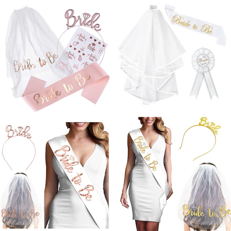 Single Party Bride To Be Veil Set Wedding Decoration Bride Shower Veil Crown Headband Etiquette
