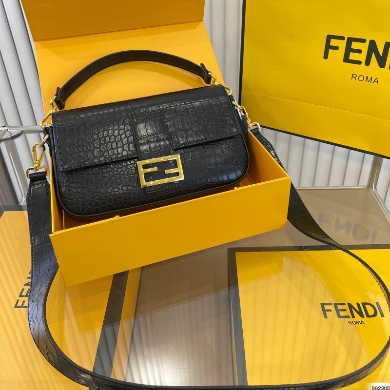 (with Box) Fendi Alligator Pattern Baguette Bag Gold Hardware Women's ...