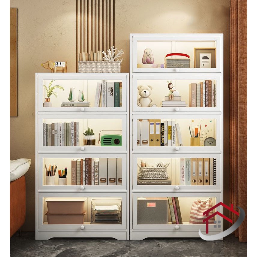 Transparent Bookcase Modern MultiLayer Glass Shelf FloorToCeiling