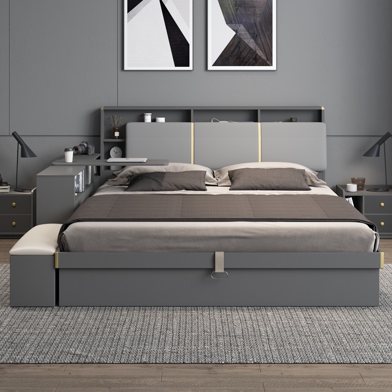 Bedroom furniture double high box storage bed 1.5 1.8m modern plate multifunctional tatami