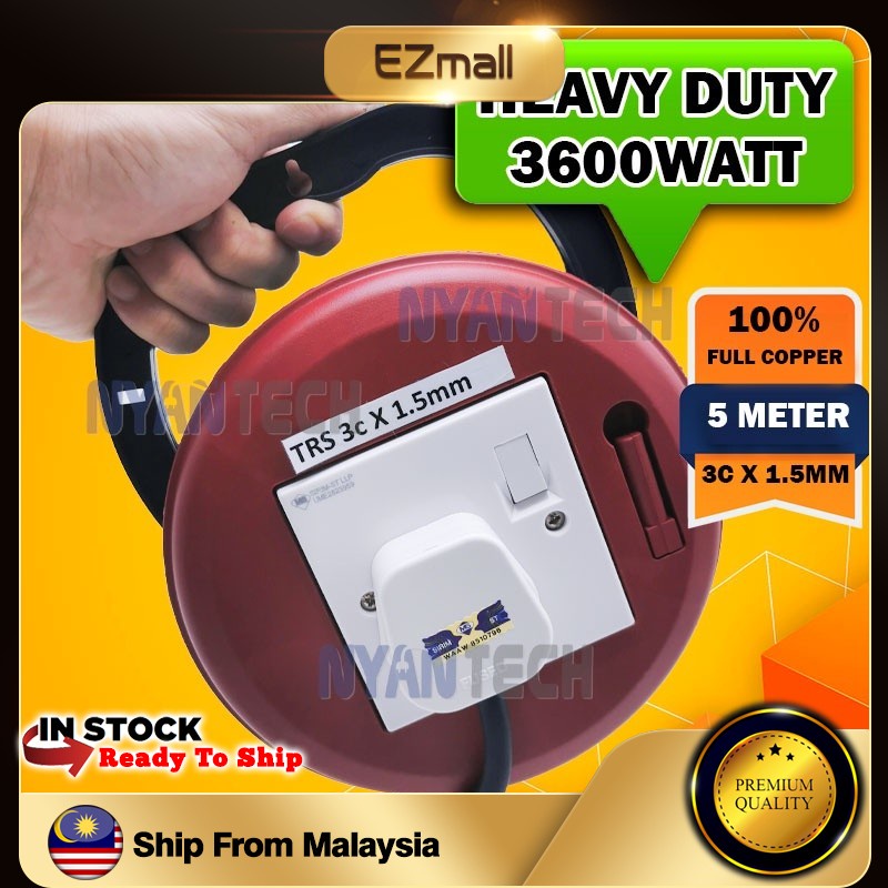 Heavy Duty Extension Roller Round Wire Box Trailing Socket Cable Reel ...
