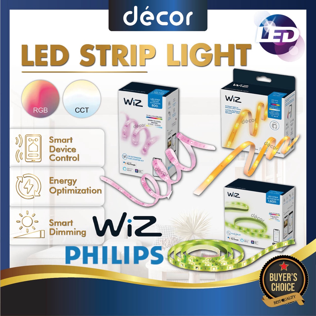 Philips Wiz Led Strip Light 1m Extension 2m Starter Kit 4m Strip Kit 2200 To 6500k Rgb 11w 6474