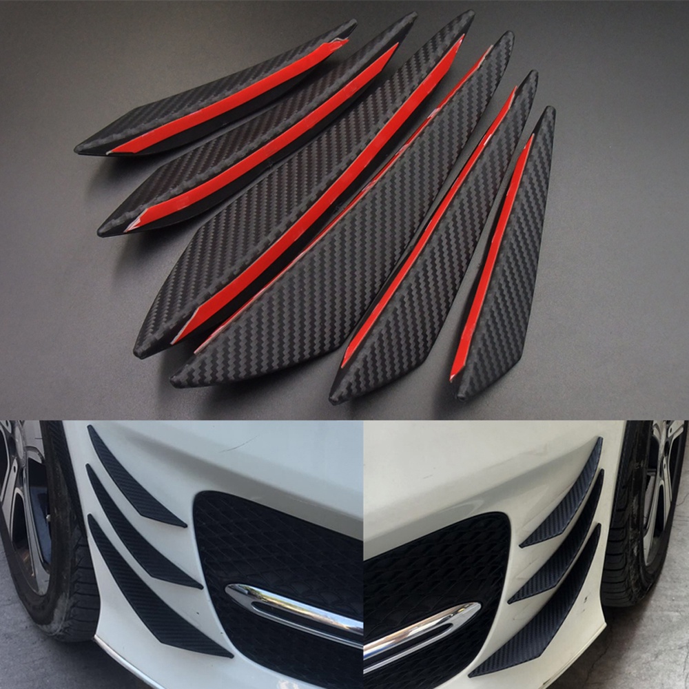 6pcs Universal Black Carbon Fiber Car Styling Accessories Front Bumper Lip Rubber Fin Splitter