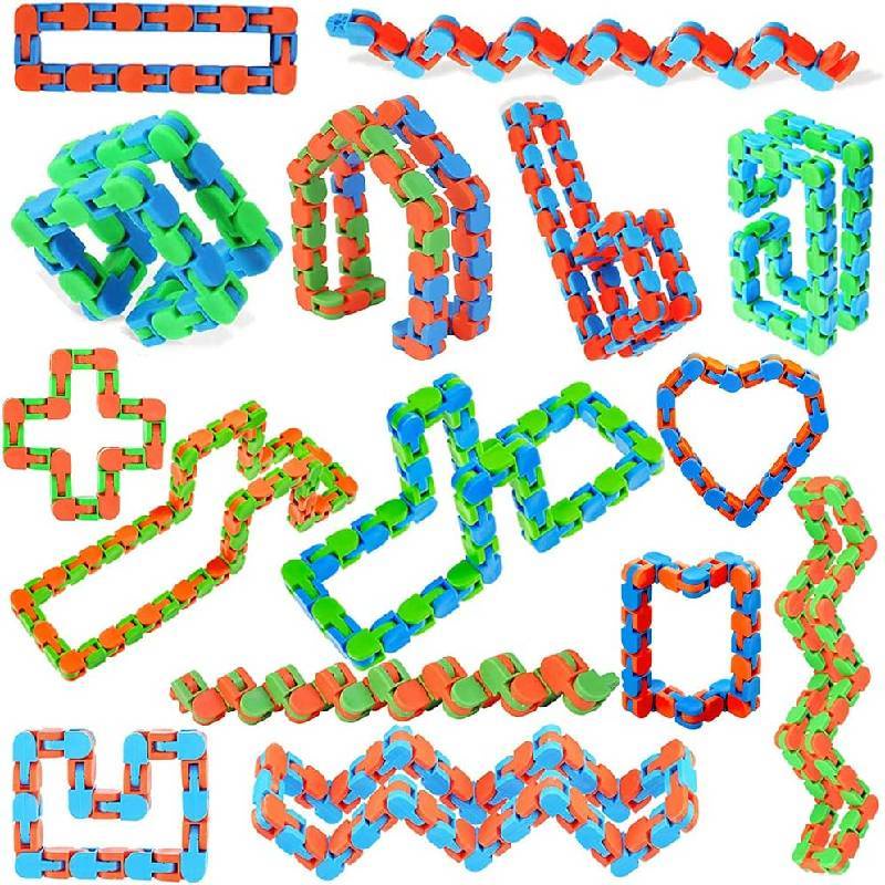 4 Pack 24 Links Wacky Tracks Snap and Click Fidget Toys, Finger Sensory ...