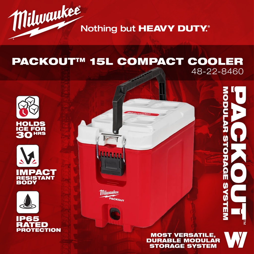 thumbnail interactive-video image 1 of Milwaukee PACKOUT 16QT Compact Cooler 48-22-8460 – Red/White/Black, New 1 of 2