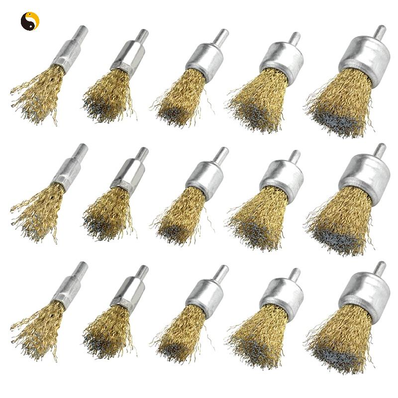 15 Pack Wire Wheel Cup Brush Set with 1/4 Inch Round Shank, 5 Sizes