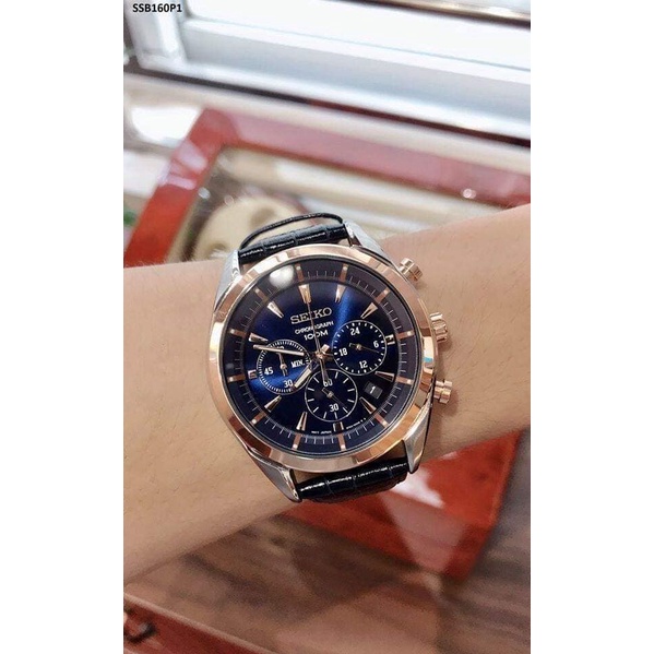 Seiko SSB160P1 Quartz Chronograph Hardlex Crystal Glass Stainless Steel Case Leather Strap Men s Watch Shopee Malaysia