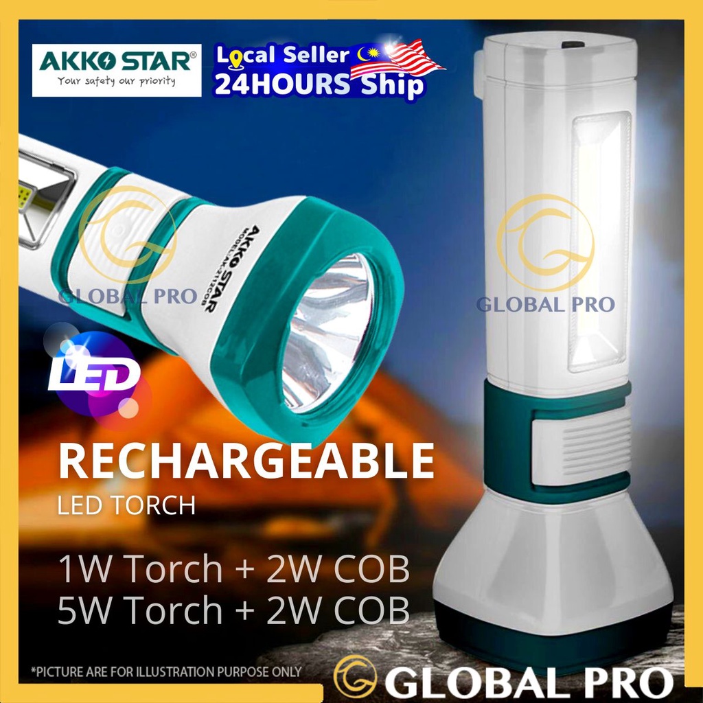 LED Torchlight With COB Light Portable Flash Torch for Outdoor Rechargeable Lampu Suluh Lampu
