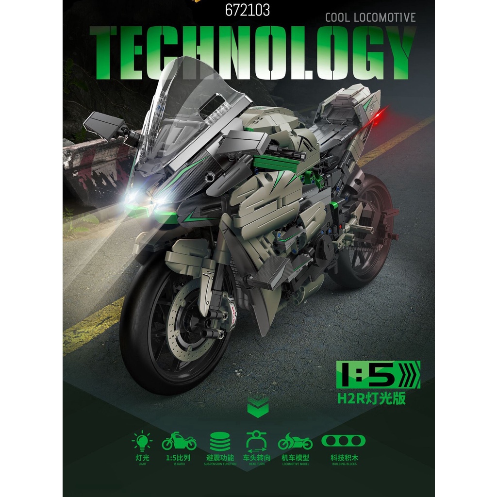 Panlos Brick 672103 Technic Kawasaki Ninja H2R Light Version 1:5 ...