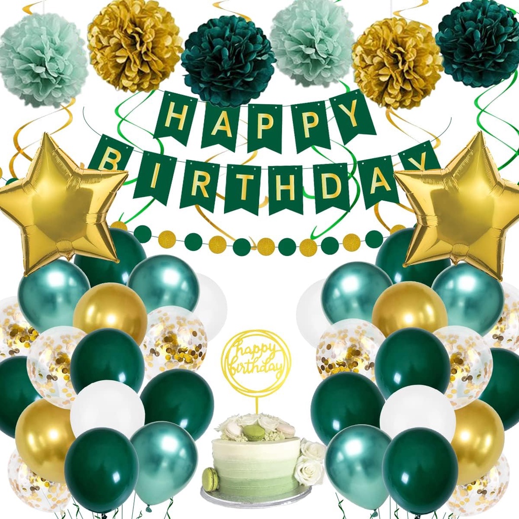 Birthday Decorations, Green Gold Birthday Party Decorations for Boy ...