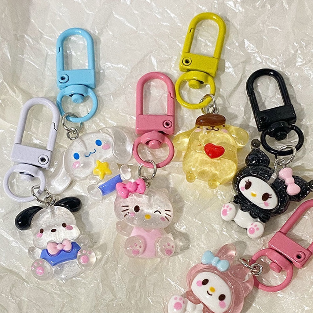 Fine Flash Sanrio Keychain Cartoon Girl Heart Cinnamon Dog Kuromi Bag Pendant Cute Accessories