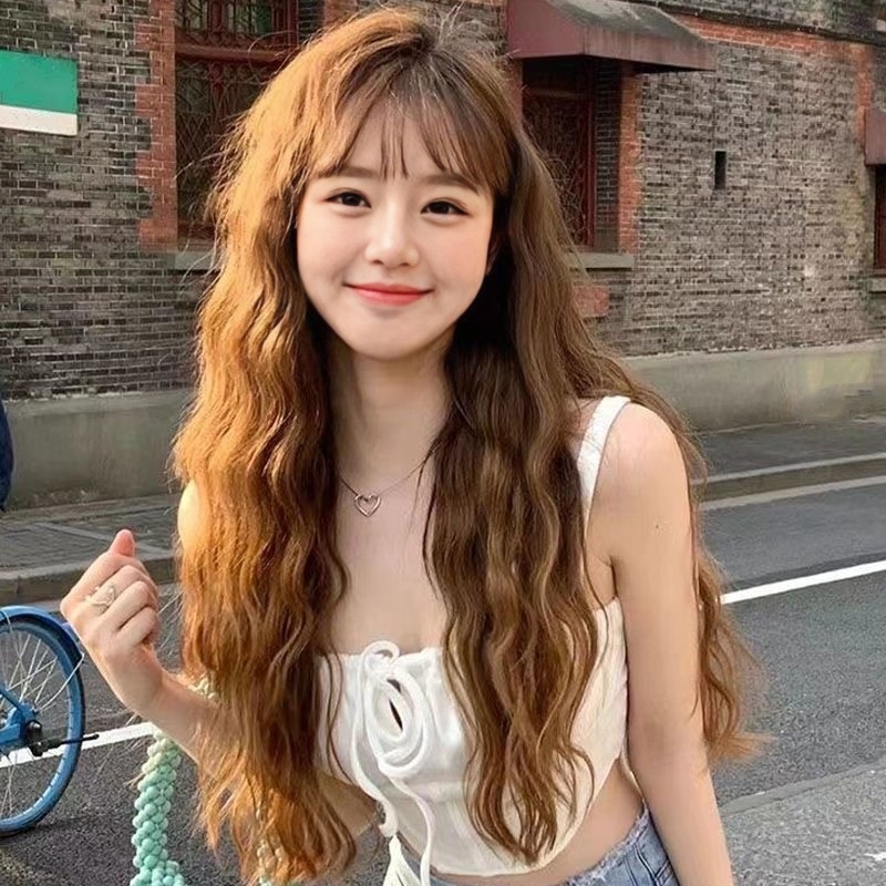 Wig Girl Air Bangs Long Curly Hair COS Wig Loli Fluffy Corn Perm Full