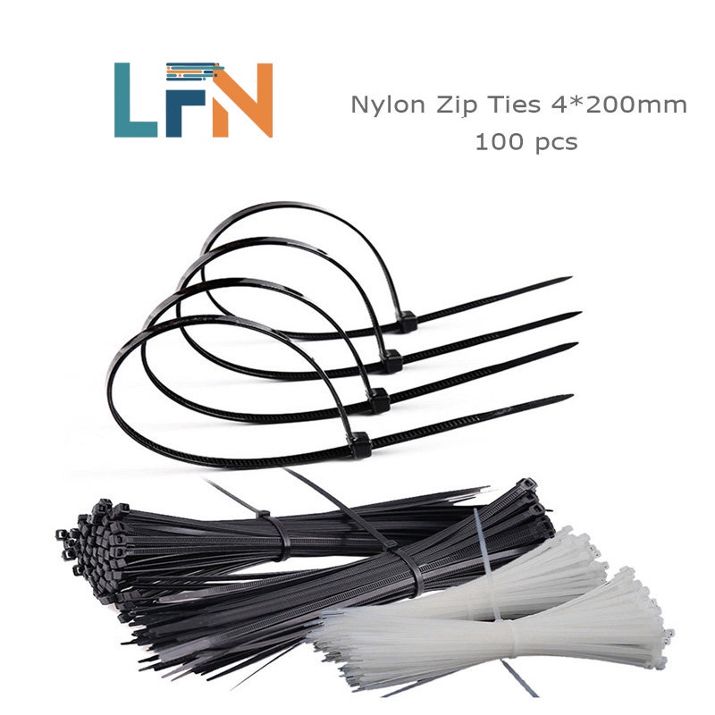 ZJW Nylon Zip Ties 4*200mm( PACK OF 100) Cable Ties Strength Tie Wraps