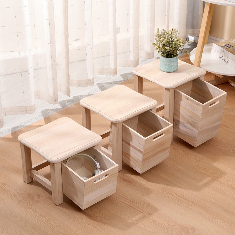 Nordic Solid Wood Chair Storage Stool Bedside Table Stool Storage Stool
