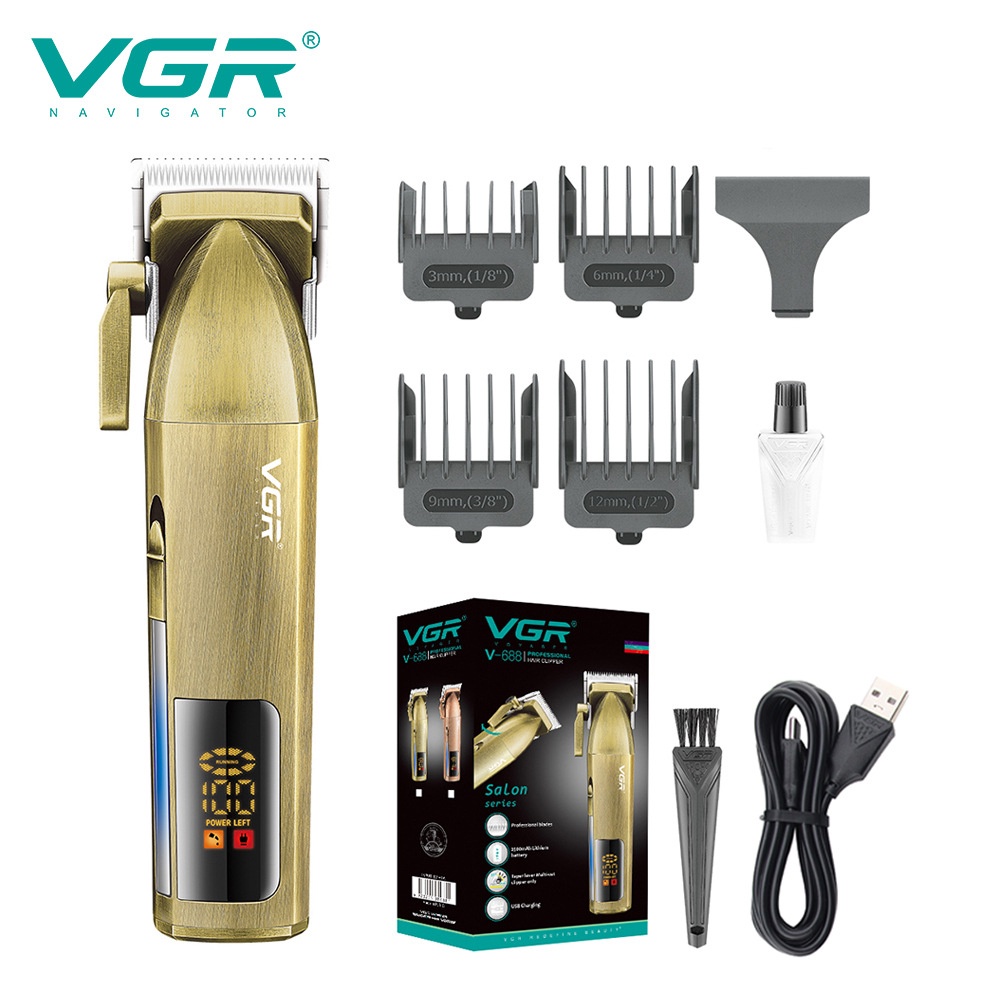 VGR New Retro Rechargeable Hair Clipper LCD Digital Display Oil Head