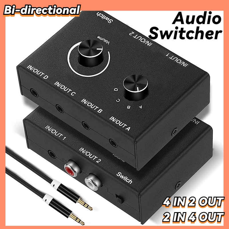 Bidirectional RCA Audio Switcher Selector 4x2 2x4 R/L to 3.5mm Audio