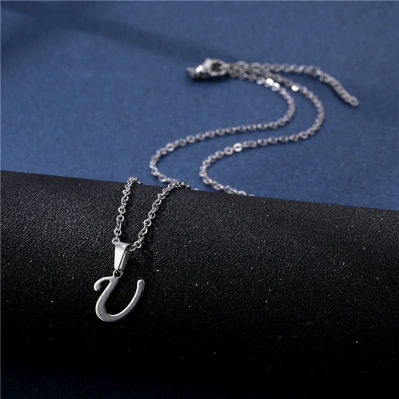 Simple Silver Color 26 Letter Pendant Necklace Fashion Unisex A-Z