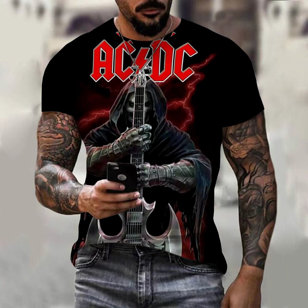AC/DC Band T-Shirt Summer Short Sleeve 3D Printing Funny T-Shirt ...