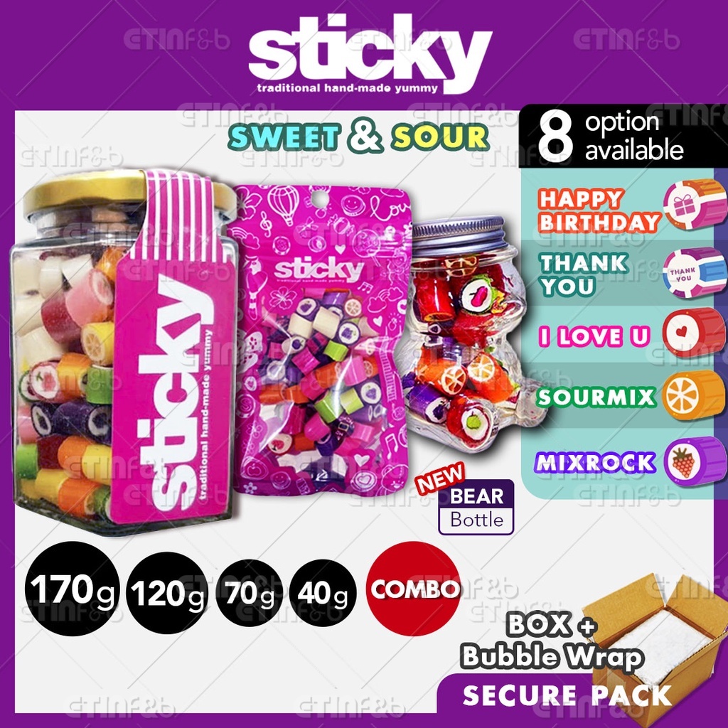 Sticky Candy Gula Gula Viral Stok Sedia ~thank You Happy Birthday T I Love U Sweet Sour 6168