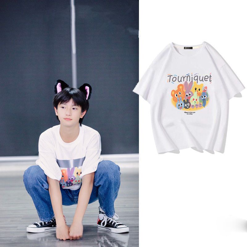 现货 Support T-shirt TopTF家族穆祉丞同款衣服涂鸦卡通印花T恤夏季男女学生情侣短袖TF family Mu ...
