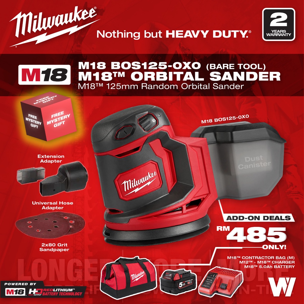 Milwaukee M18 BOS125 125mm Random Orbit Sander / Orbital Sander ...