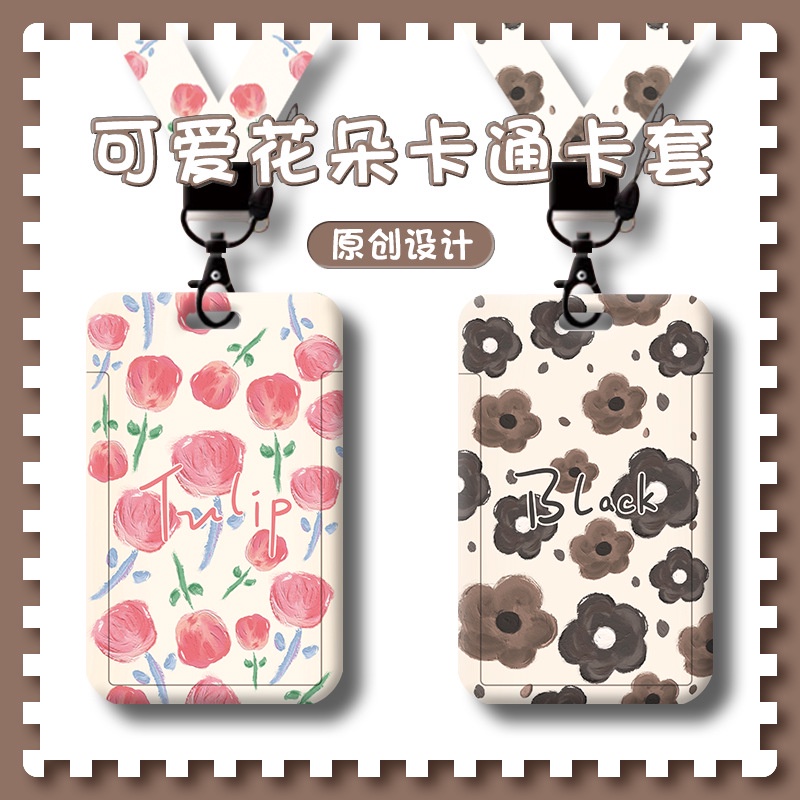 Cartoon Cute Flowers Card Sleeve Bus Card Case Student Card Holder Id ...