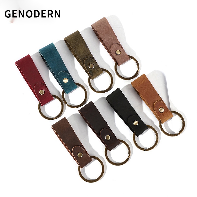 GENODERN Retro Handmade Genuine Leather Keychain Home Car Cattle ...