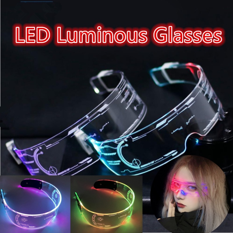 LED Luminous Glasses Neon Party LED Light Up Visor Eyeglasses Cermin ...