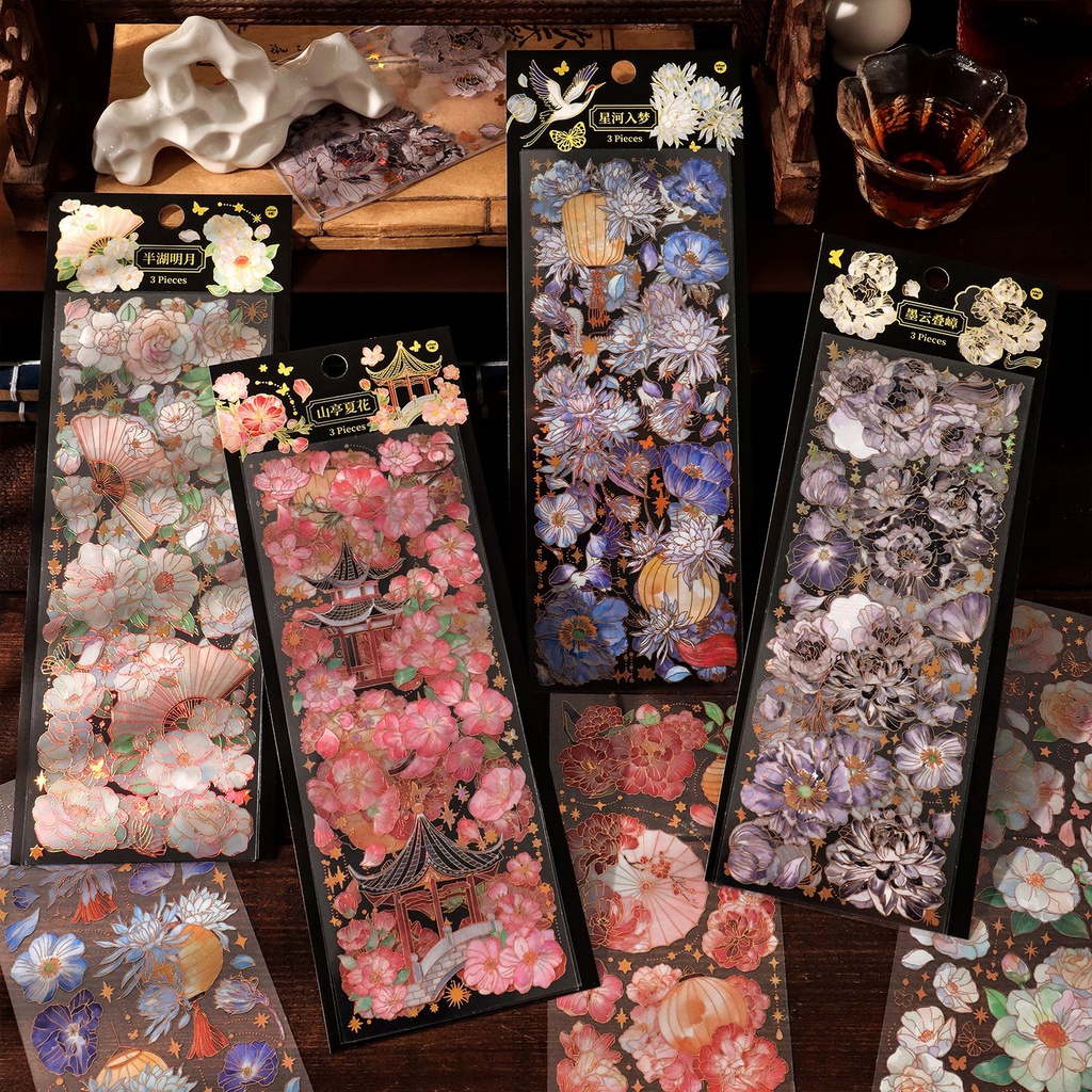 Journamm 3pcs/pack Floral Gold Foil Stickers DIY Cut Collage Journaling ...