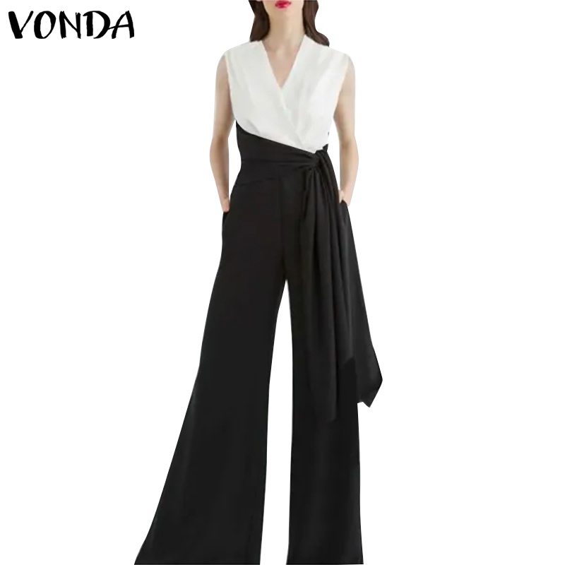 VONDA Women Vintage Regular Pocket Sleeveless VNeck High Waist