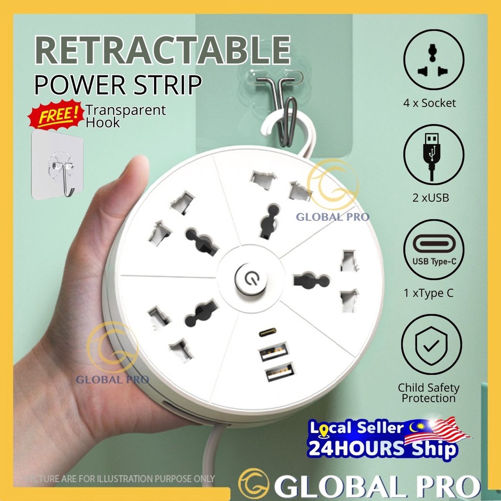 Retractable Extension Universal Socket Rotary Extension Cable Reel ...