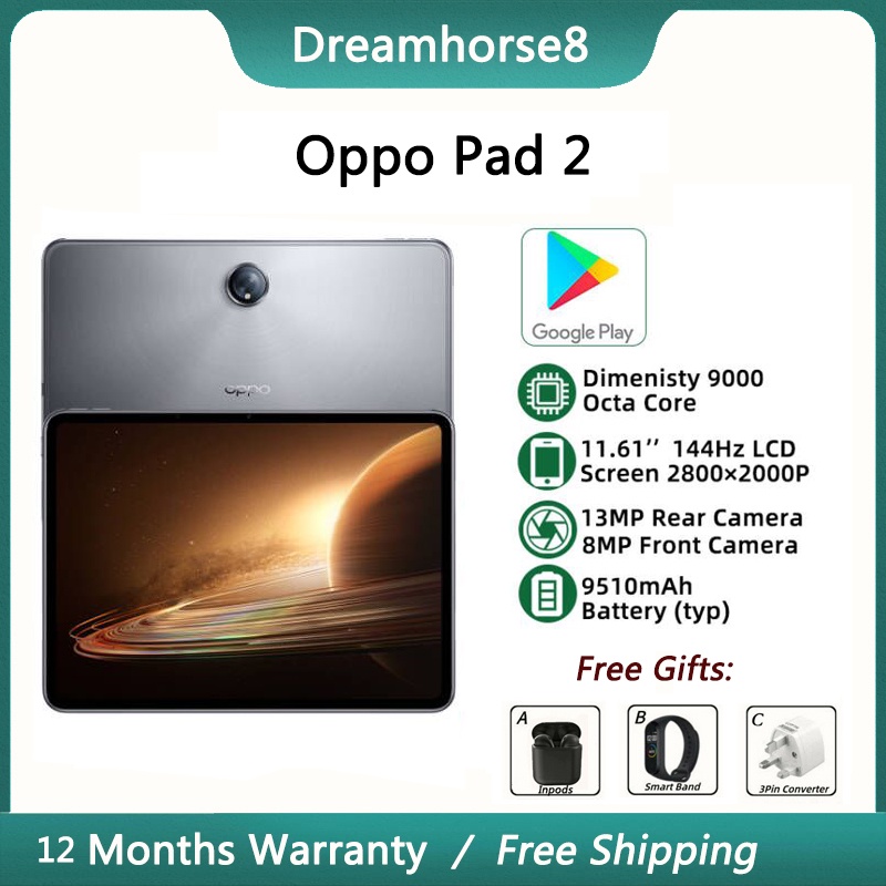 OPPO Pad 2 Tablet 256GB/512GB Dimenisy 9000 11.61'' 144Hz LCD Screen  9510mAh 67W