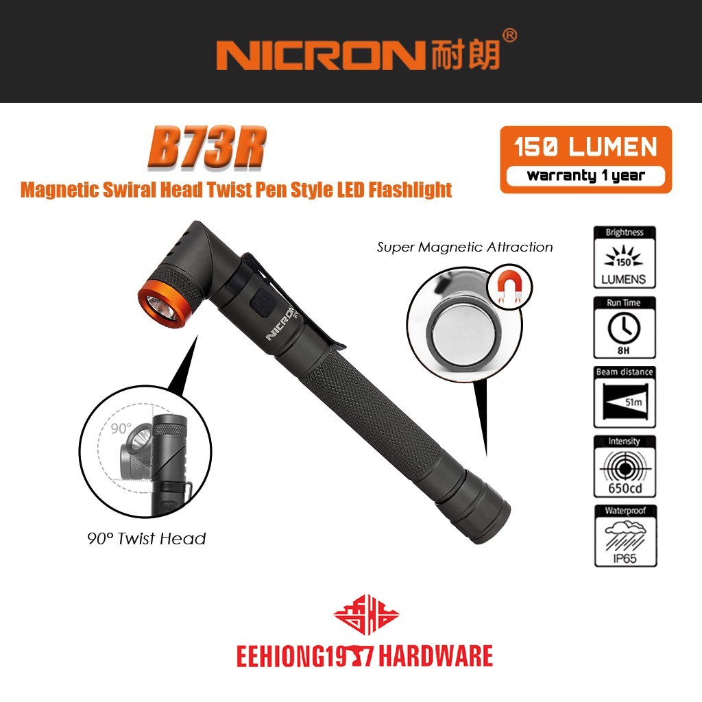 NICRON B73R Rechargeable 90° Magnetic Swiral Head Twist Pen Style LED ...
