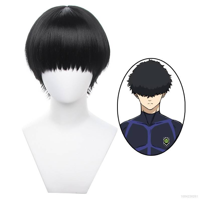 AG BLUE LOCK Niko Ikki Cosplay Wig Black Eyecovering Bangs Anime