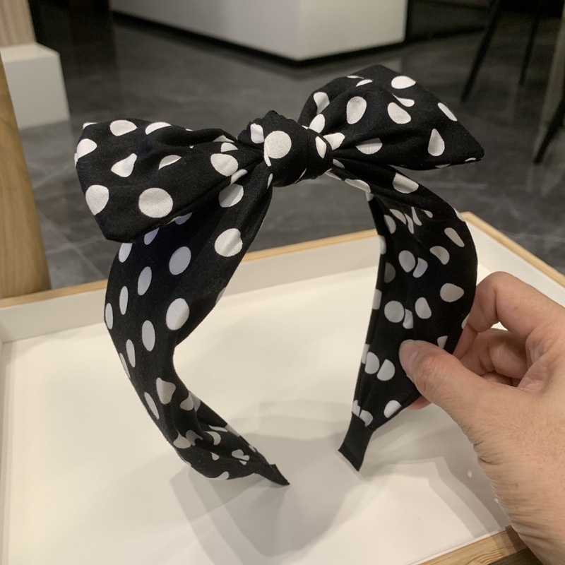 French Black Hairpin Big Bow Headband Polka Dot Fabric Hair Accessories ...