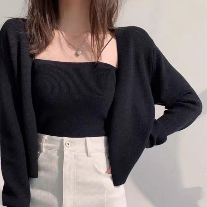Knitted Cardigan With Camisole Dress Two-piece Set main image 1