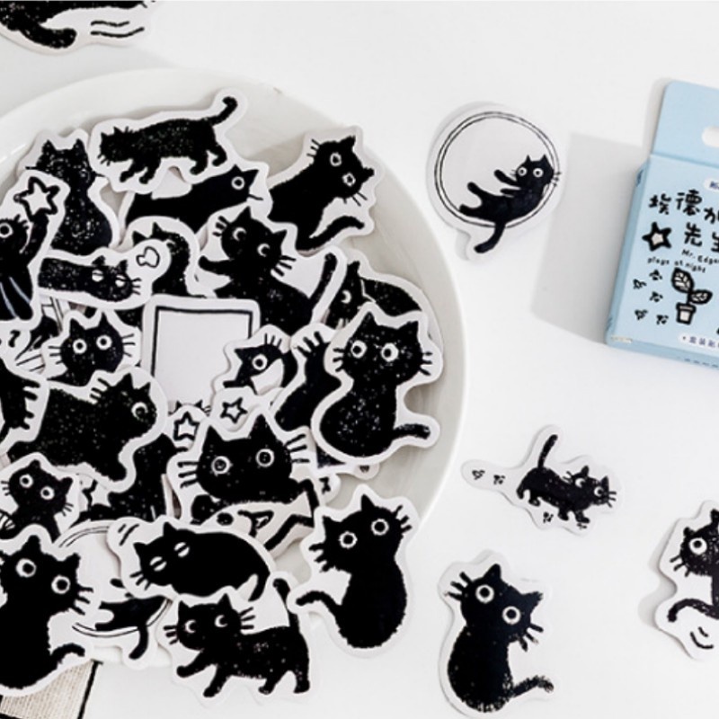 45 Pcs Black Cat Series Stickers Decoration / Kawaii Cute Cats Stickers ...