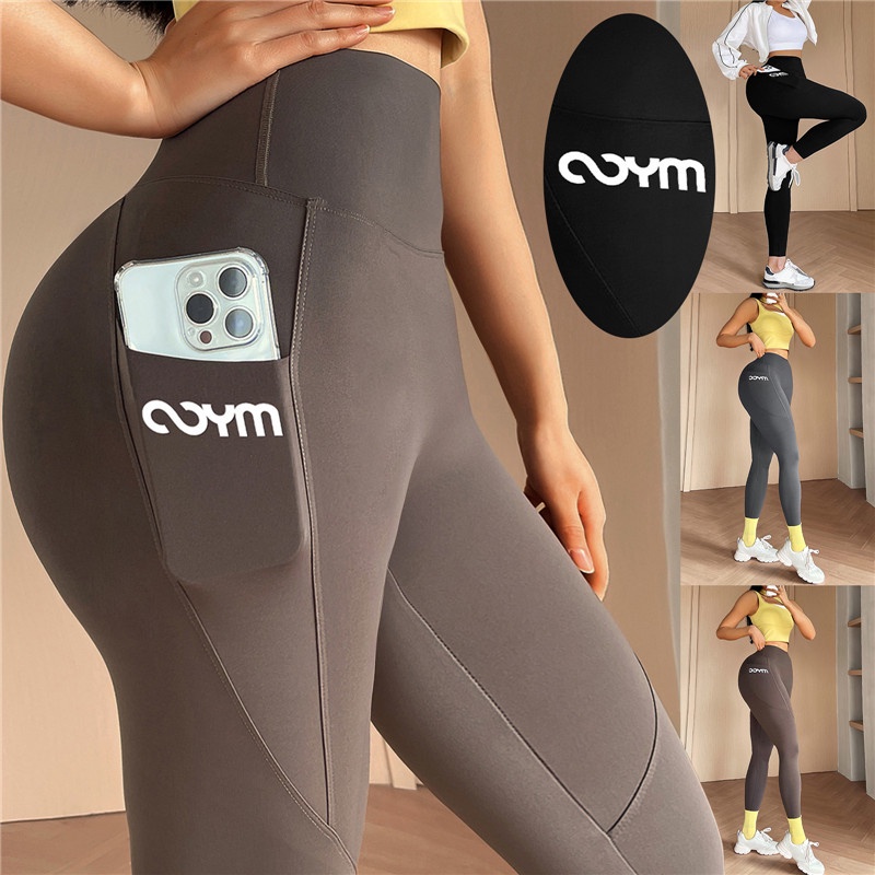Ladies Solid Color Sports Long Pants High Waist Fitness Hip Lifting Pants  Side Pocket Running Yoga Pants women man