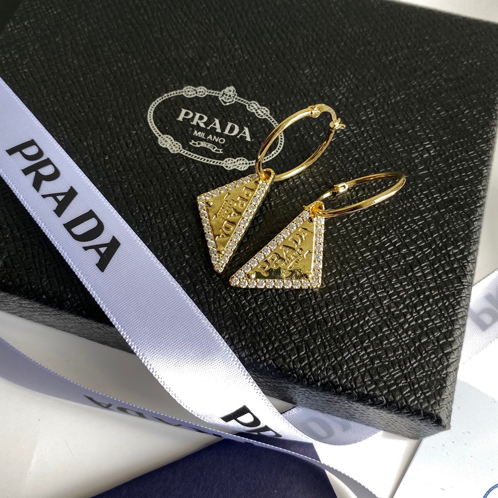 Prada Earring Titanium Steel Letter Logo Ear Hoop Stud Earrings Women's