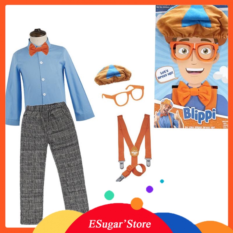 Blippi Glasses Hat Costume Dress Up Set Bowtie Suspenders boy Birthday ...
