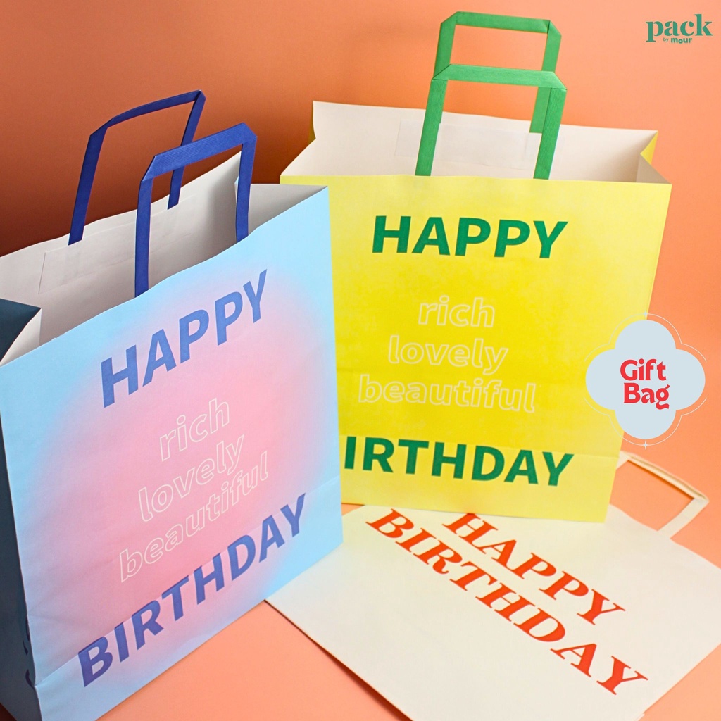Happy Birthday Korean Gift Bag INS Trendy Gradient Blue and Yellow